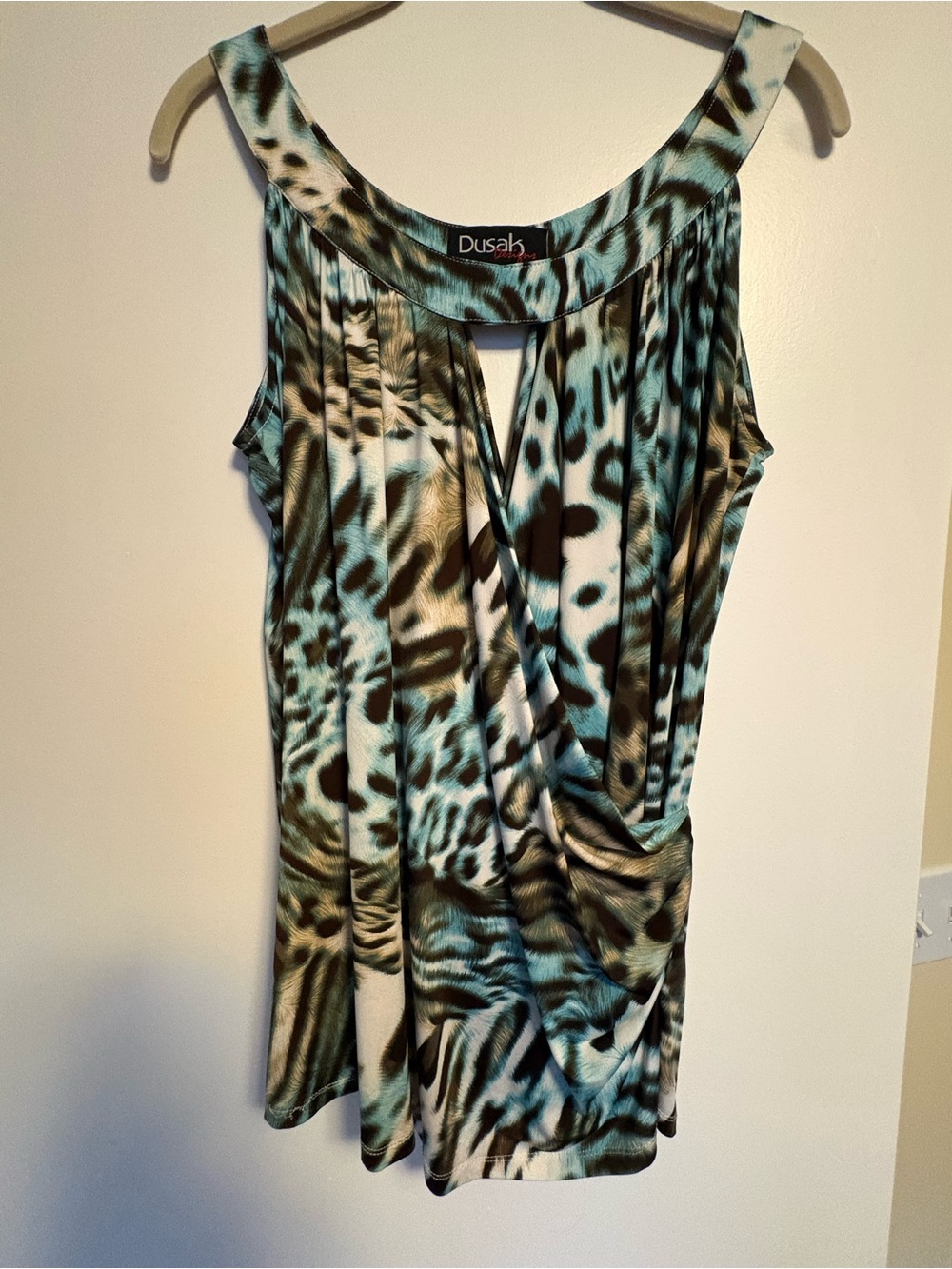 The Sak Aqua and Black Animal-Print Sleeveless Tank
